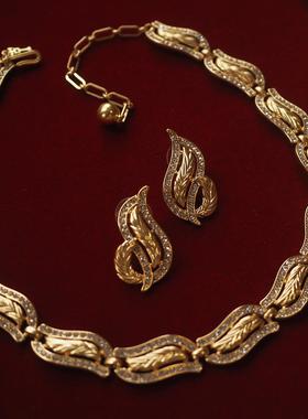 Trifari翠法丽中古vintage项链复古小众monet树叶镶钻耳环耳夹
