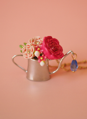 LycheeRose珐琅花篮水壶项链毛衣链小众设计感复古vintage法式