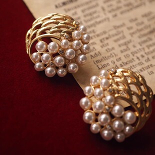 Trifari翠法丽中古vintage耳环耳夹拉丝珍珠葡萄无耳洞生日缎带