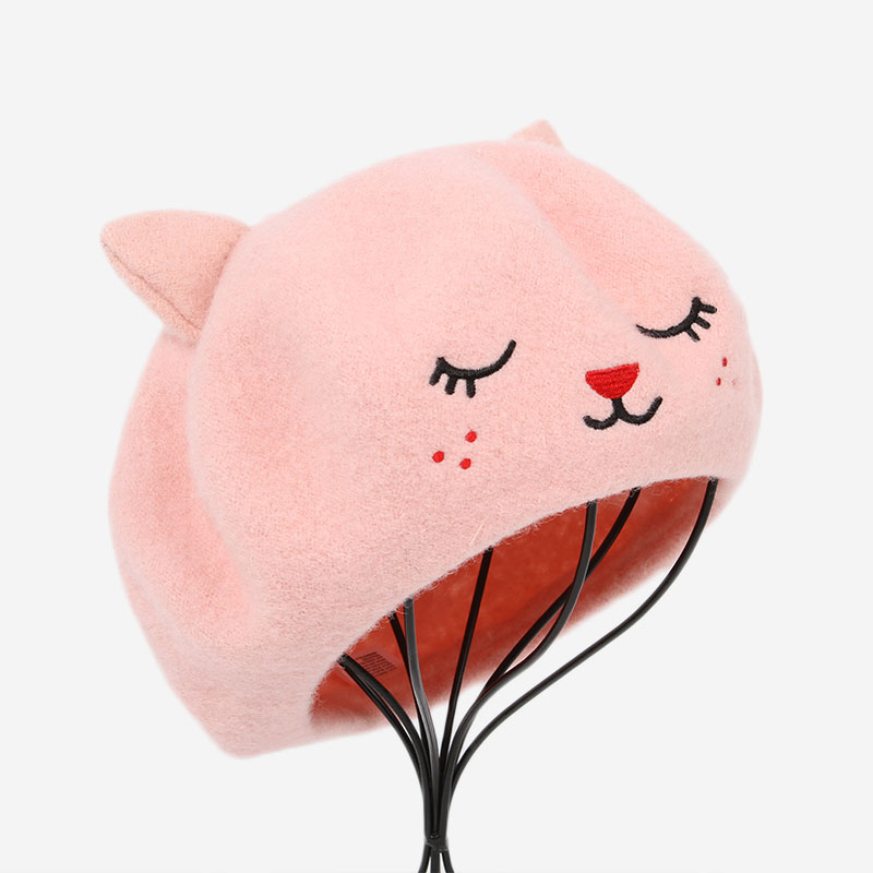可爱猫咪绣花秋冬天动物卡通帽