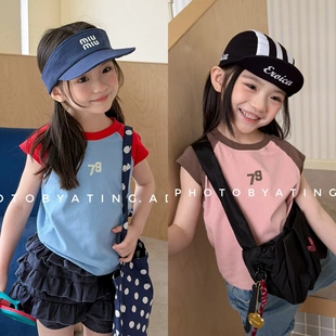 织里童装 T恤撞色夏装 上衣韩式 无袖 打底衫 女童短袖 儿童韩版 夏季 款