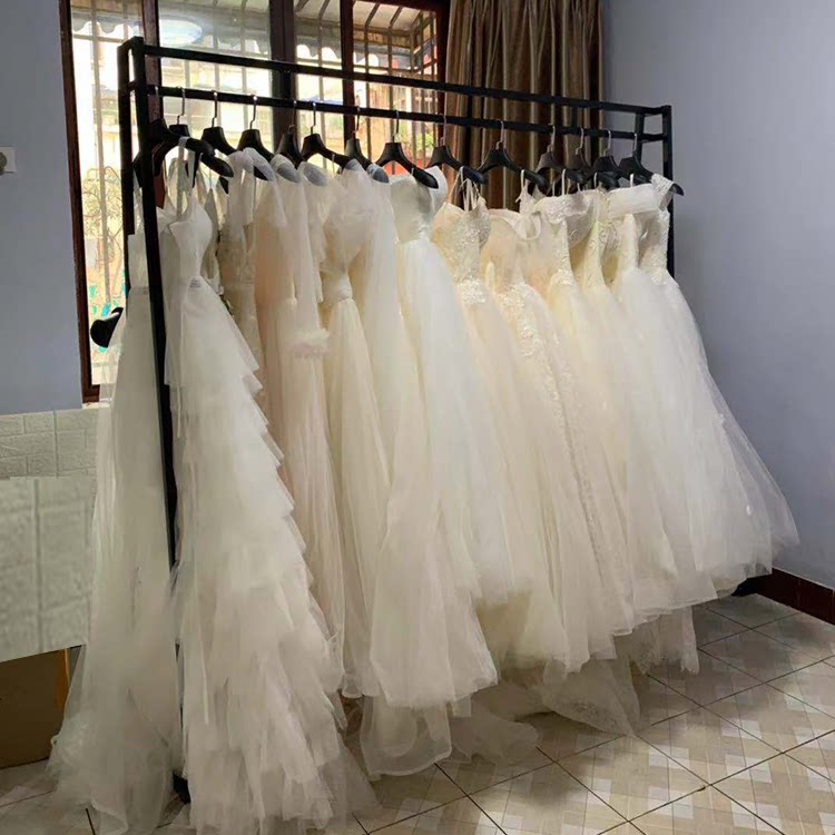 高档婚纱礼服展示架落地式女装店挂衣服架子铁艺中岛货架金色欧式