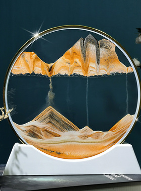 轻奢圆形3D流沙画摆件金色超薄边框流沙创意礼品沙漏画工艺品