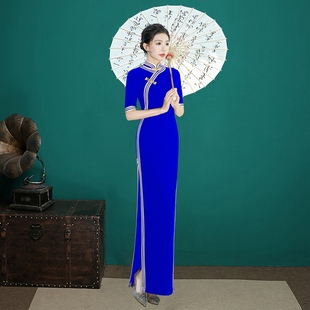 高端走秀旗袍2026年春夏新款修身显瘦长款优雅气质复古舞台演出服