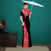 优雅气质复古演出服 显瘦长款 高端走秀旗袍2026年春夏新款 黑色修身