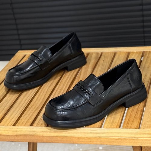 英伦风小皮鞋女一脚蹬粗跟乐福鞋