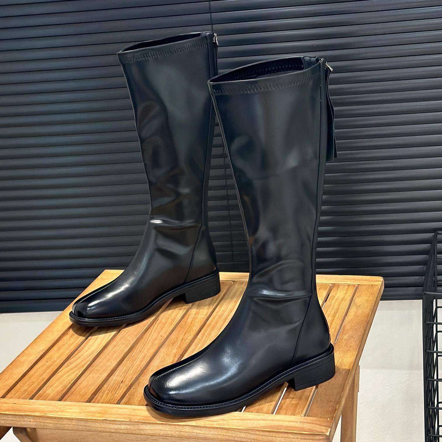 平口弹力不过膝长筒靴女2025新款秋冬后拉链瘦瘦靴粗跟显瘦骑士靴,女鞋,骑士靴,淘宝优惠券,粉丝福利购,淘宝优惠卷