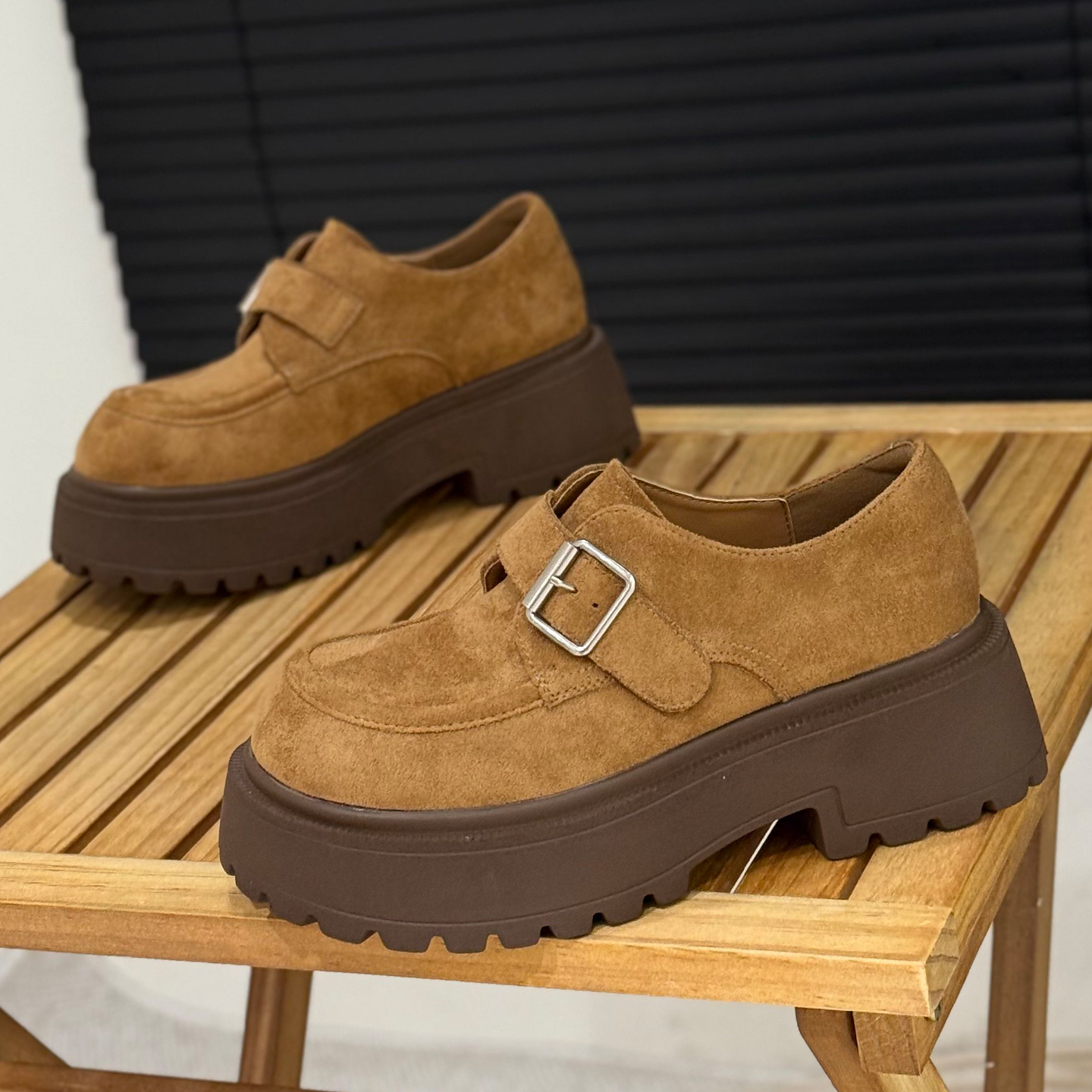 复古粗跟乐福鞋网红磨砂皮勃肯鞋