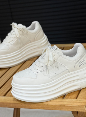 真皮厚底小白鞋女2025年新款爆款增高6cm松糕女鞋时尚运动休闲鞋