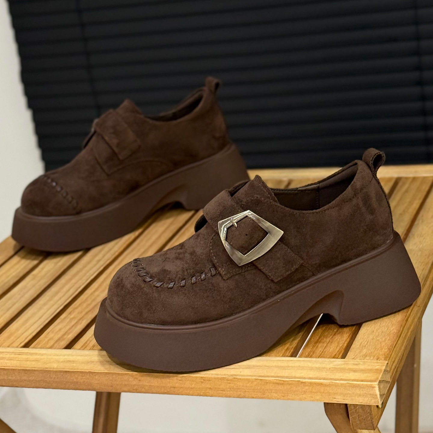 复古厚底乐福鞋磨砂皮袋鼠鞋单鞋