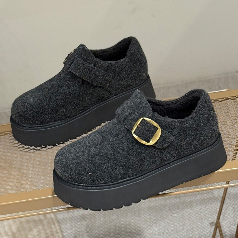 毛毡厚底勃肯鞋女一脚蹬布面单鞋