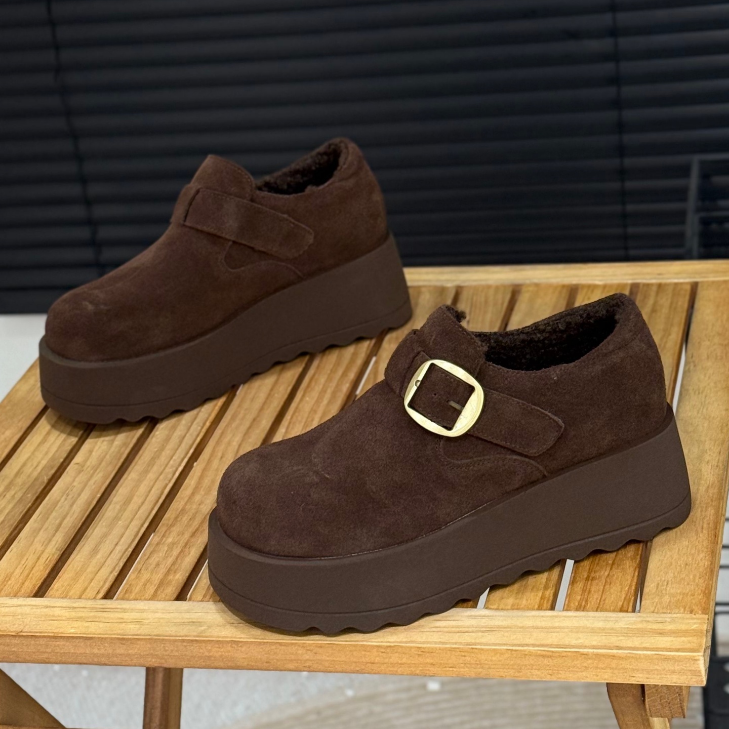 冬季加绒厚底勃肯鞋女磨砂皮女鞋