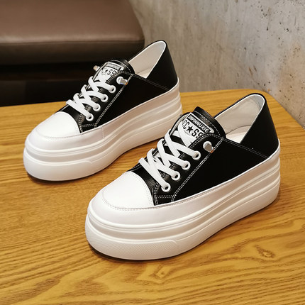 7cm内增高小白鞋女厚底松糕两穿女鞋2025新款百搭拼色懒人休闲鞋