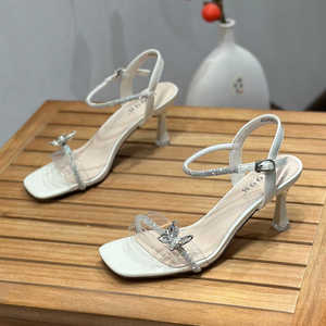 7.5cm水钻蝴蝶结优雅性感高跟女士凉鞋女夏季新款时尚细跟配裙子