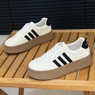 真皮德训鞋子女2026新款爆款女鞋百搭小众设计感厚底女士休闲板鞋