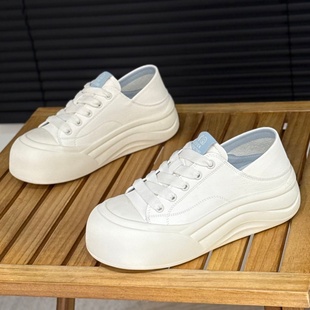 丑萌大头面包鞋女2026年春季新款真皮厚底小白鞋小个子两穿休闲鞋