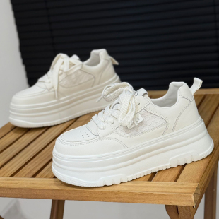 小个子编织轻便休闲板鞋 增高6cm厚底小白鞋 时尚 新款 女2025年秋季