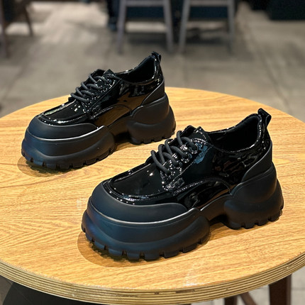 7cm增高鞋子女2025新款英伦风小皮鞋日系jk拼色小个子厚底乐福鞋