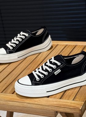 红色低帮帆布鞋女2025新款透气时尚爆款平底简约学生系带休闲板鞋