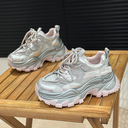 夏款镂空透气单网增高7cm真皮老爹鞋女鞋爆款显腿长防滑时尚休闲