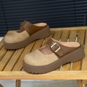 增高踩屎感懒人单鞋 复古厚底包头拖鞋 一脚蹬勃肯鞋 新款 女2026春季