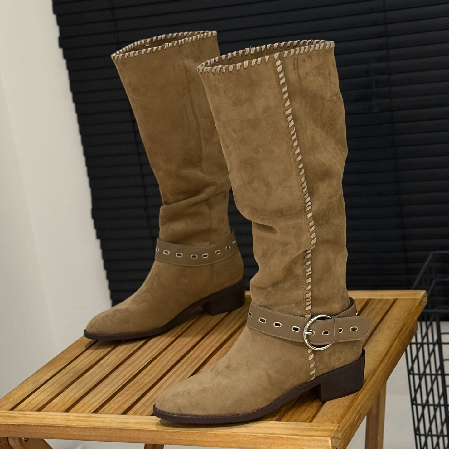 绒面西部牛仔靴女秋冬骑士靴