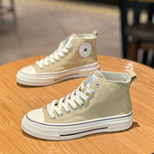 平底系带百搭休闲运动板鞋 高帮帆布鞋 女夏季 薄款 女2025年新款 布鞋