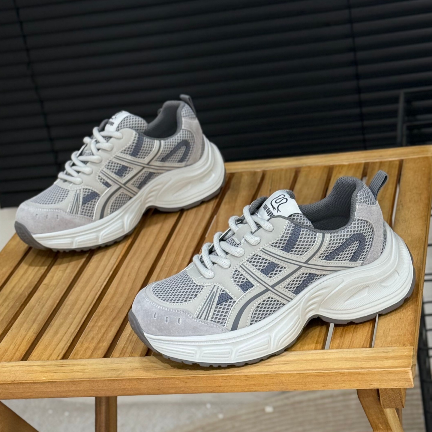 显脚小厚底老爹鞋女松糕灰色女鞋