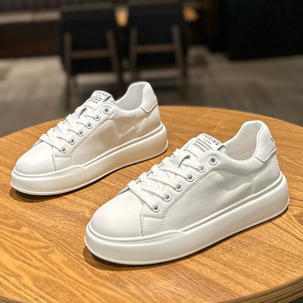 真皮小白鞋女ins爆款网红板鞋2025新款春秋圆头系带平底休闲单鞋