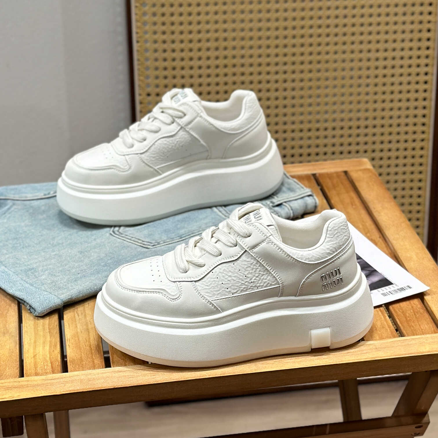 真皮熊猫增高6cm系带休闲鞋板鞋