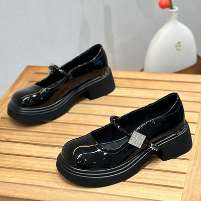 玛丽珍鞋女一字带浅口粗跟乐福鞋