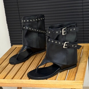 辣妹潮酷夹趾凉鞋 时尚 新款 女2026夏季 小个子坡跟休闲凉靴 罗马凉鞋