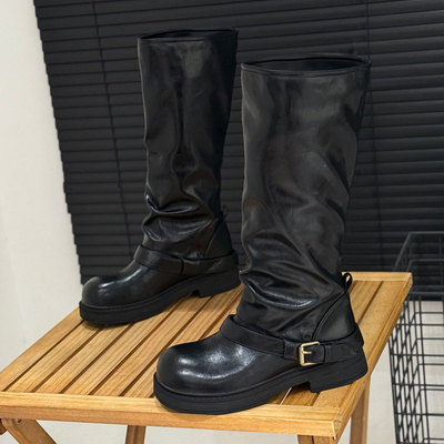 不过膝长筒靴皮带扣套筒时装靴子