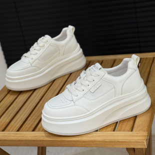 运动休闲鞋 真皮厚底小白鞋 时尚 6cm增高小个子松糕鞋 女2025年新款