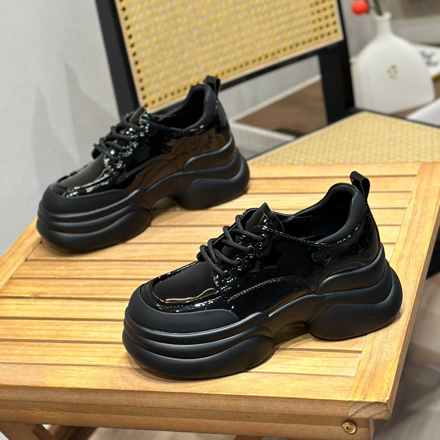 真皮系带6cm增高乐福鞋小皮鞋