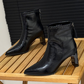 7cm粗跟尖头时装 靴女2025秋冬新款 瘦瘦靴性感风高跟靴显腿长短靴