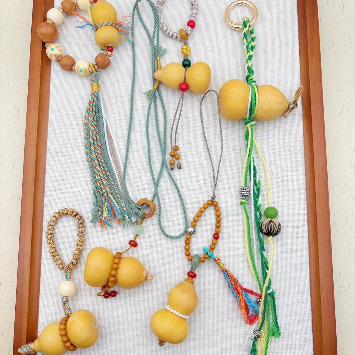 漾琛原创手工编织国潮手捻文玩葫芦挂件diy包挂车挂饰品小众木作