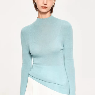 弹力羊毛衫 肤感紧密堆堆领超细修身 冬新款 德国扬子纱OTW镂空长袖