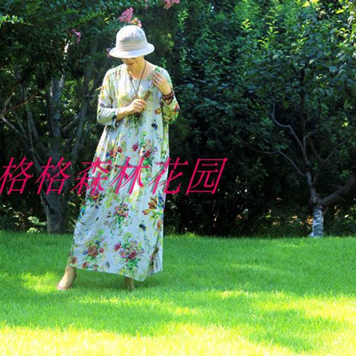 棉麻文艺复古民族风长袖连衣裙