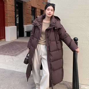 格格新款冬季90白鸭绒韩版长款过膝羽绒服女加厚连帽时尚保暖女款