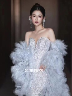 出租年会礼服新娘结婚敬酒服盖茨比风格修身显瘦气质抹胸闪重工