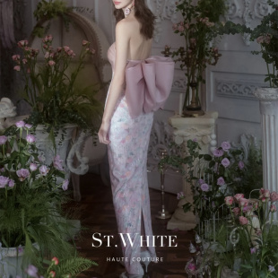 出租赁ST.WHITE正版 小众复古出门订婚减龄礼服轻婚纱 粉桃岩岚