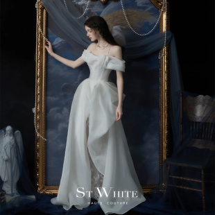 出租赁ST.WHITE正版 小众复古优雅迎宾纱出门订婚外拍轻纱室外婚礼
