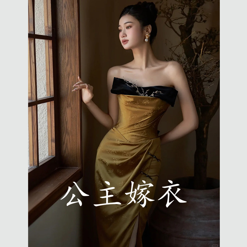 出租礼服正版小众轻奢新中式抹胸礼服/晚装