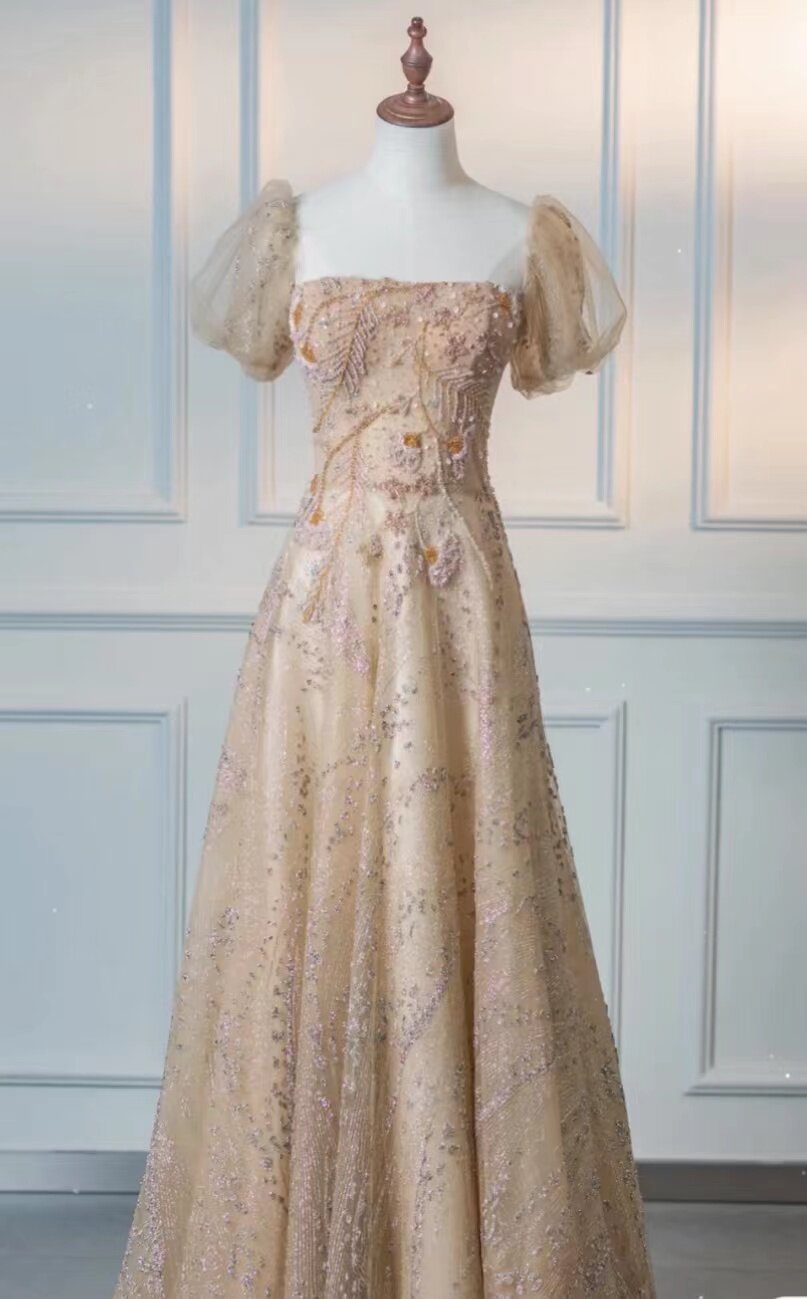 出租2022新款香槟色礼服敬酒服年会主持演出服装新娘a摆显瘦遮肉