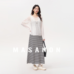 MASANON孕妇装连衣裙套装春新款孕期洋气针织条纹背心裙防晒罩衫