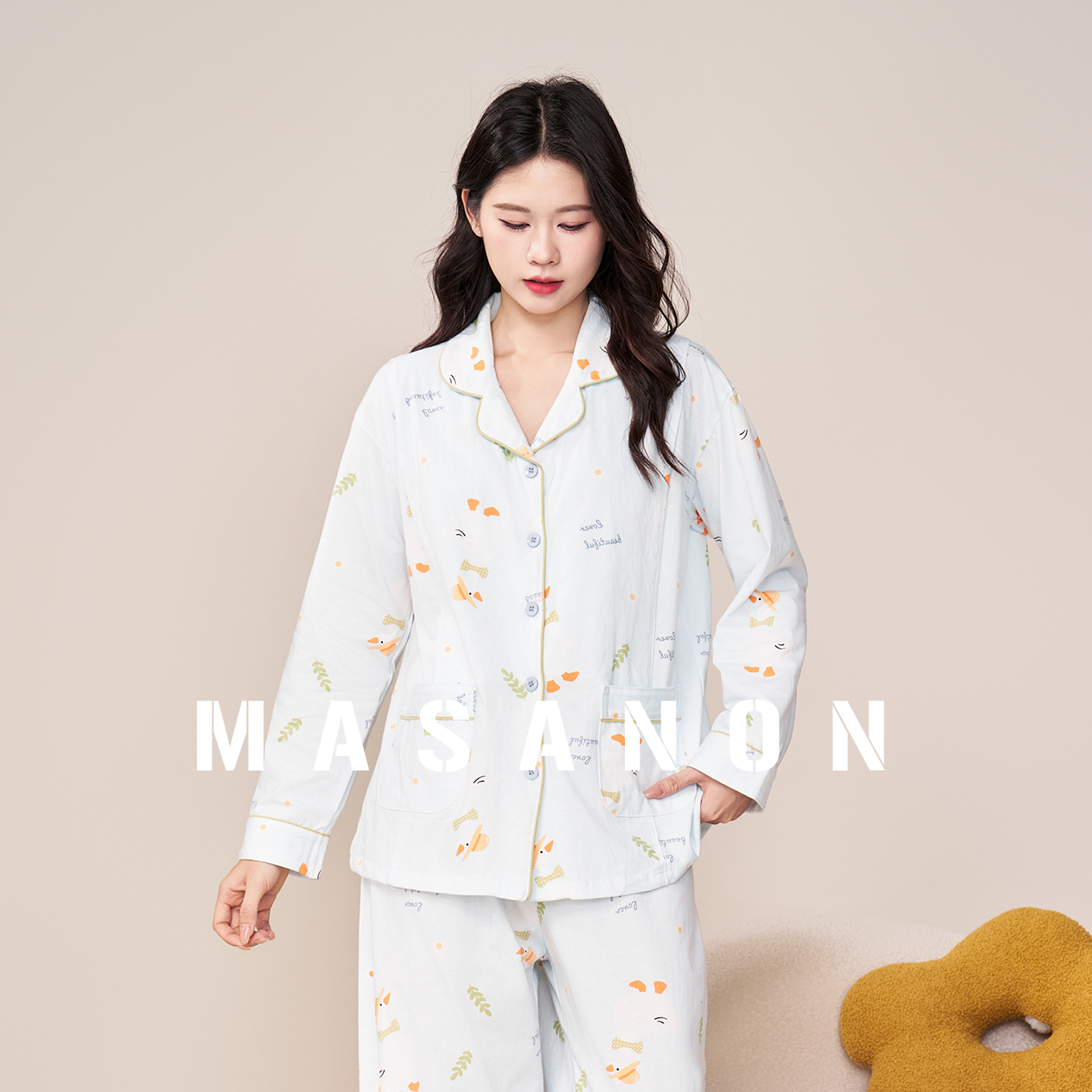 MASNAON孕妇喂奶哺乳睡衣冬加厚