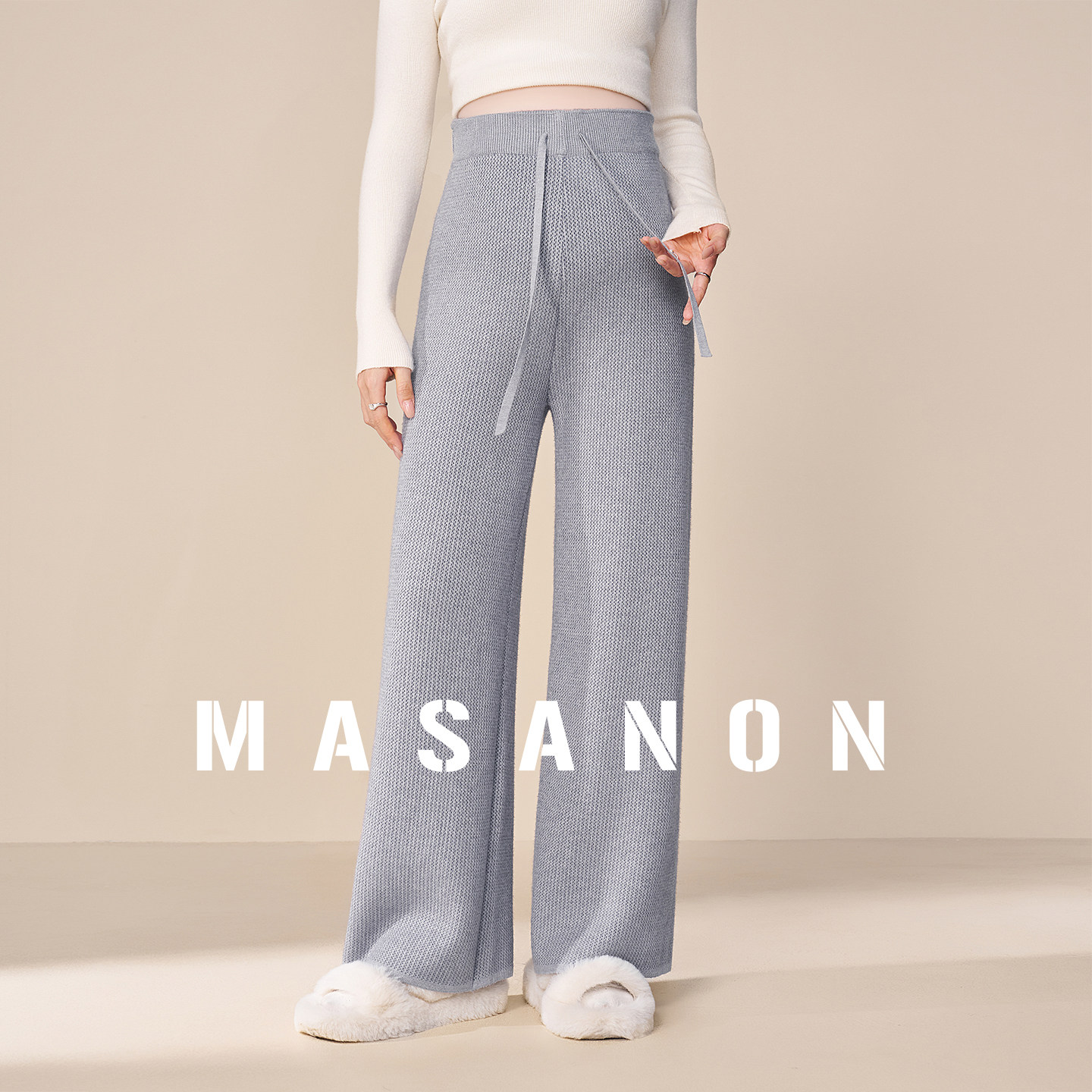 MASANON孕妇针织阔腿裤加绒加厚