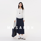 MASANON孕妇套装 洋气时髦一字领斜肩上衣无托腹碎花半身裙春 时尚