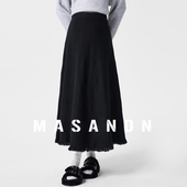 孕妇针织半身裙秋冬装 新款 设计感小众流苏a字裙高腰显瘦黑色裙子